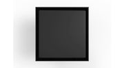 Matte black square drain with solid top and recessed center, 5 inches by 5 inches.