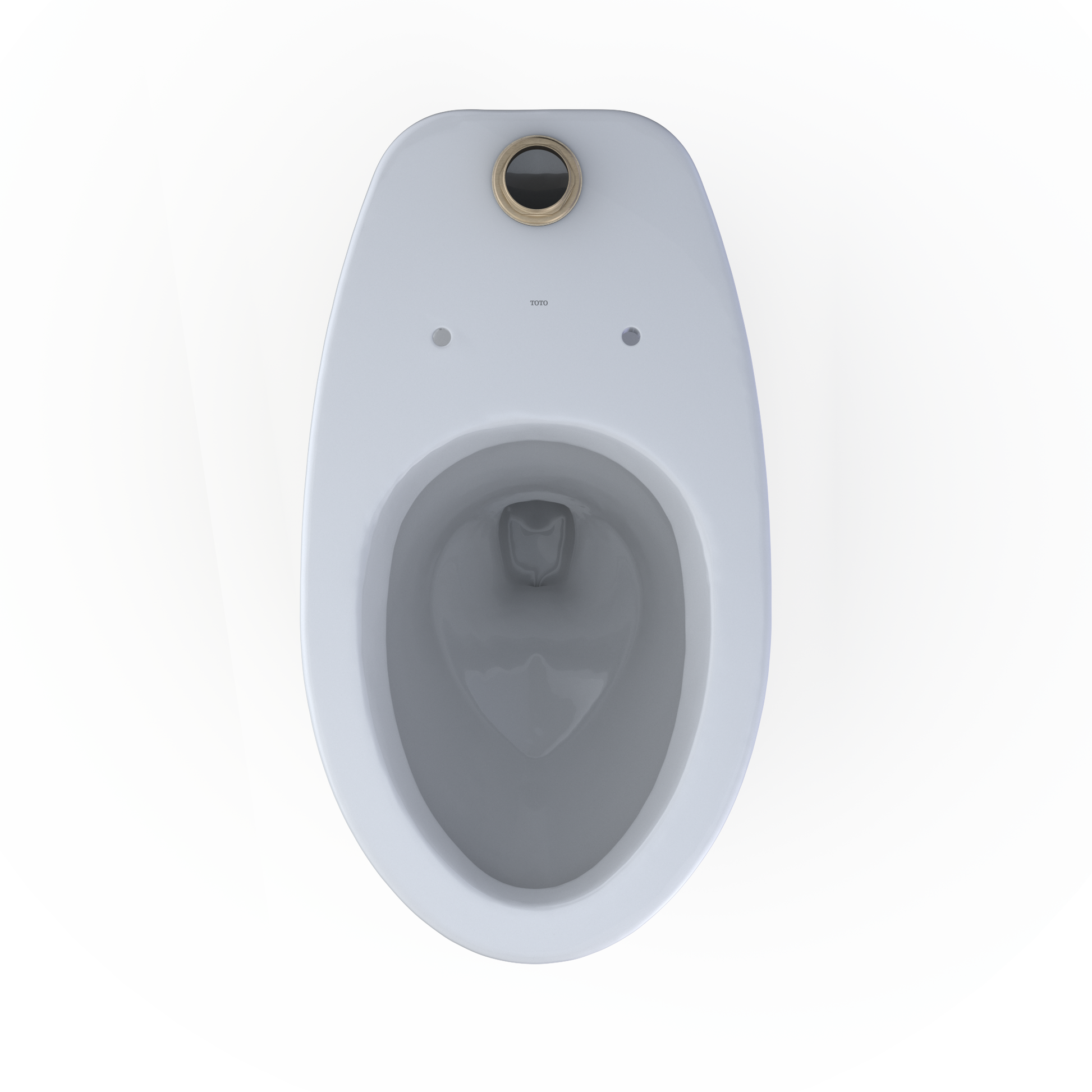 White elongated commercial toilet bowl with flushometer top mount and mounting holes visible.