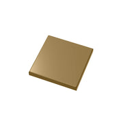 Square satin bronze drain cover with center opening and slightly raised edges.
