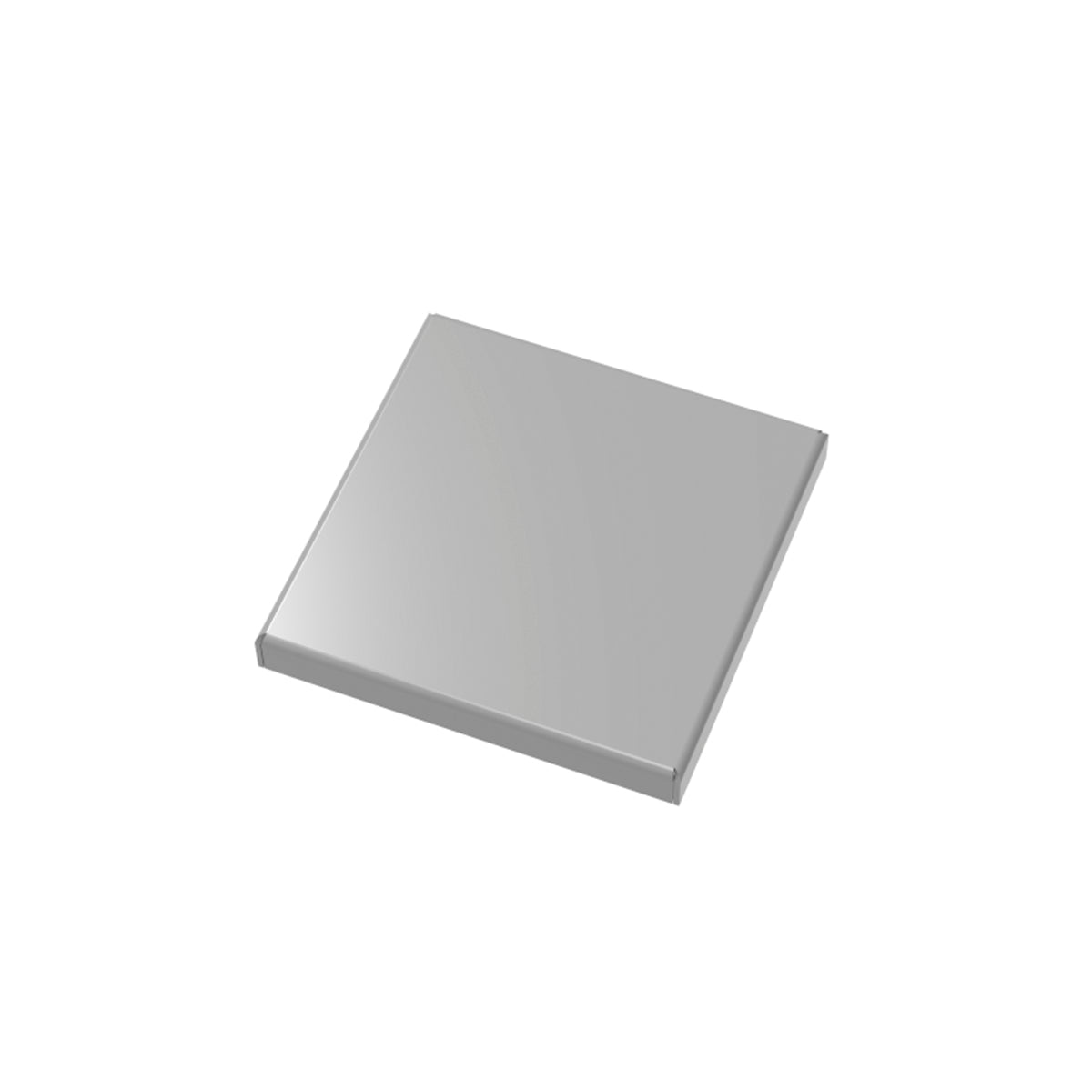 Square satin stainless steel drain cover with raised border and center opening.