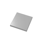 Square satin stainless steel drain cover with raised border and center opening.