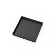 Square matte black drain cover with center opening and recessed rim.