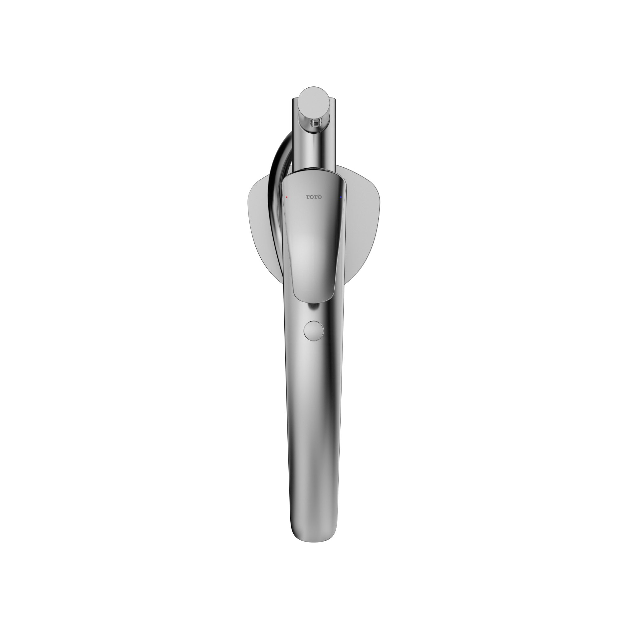 Polished chrome single-handle tub filler with attached handshower and wall mount bracket.