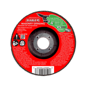 Diablo 4-inch masonry grinding disc with red label, gray grinding surface, and center arbor hole for angle grinders.