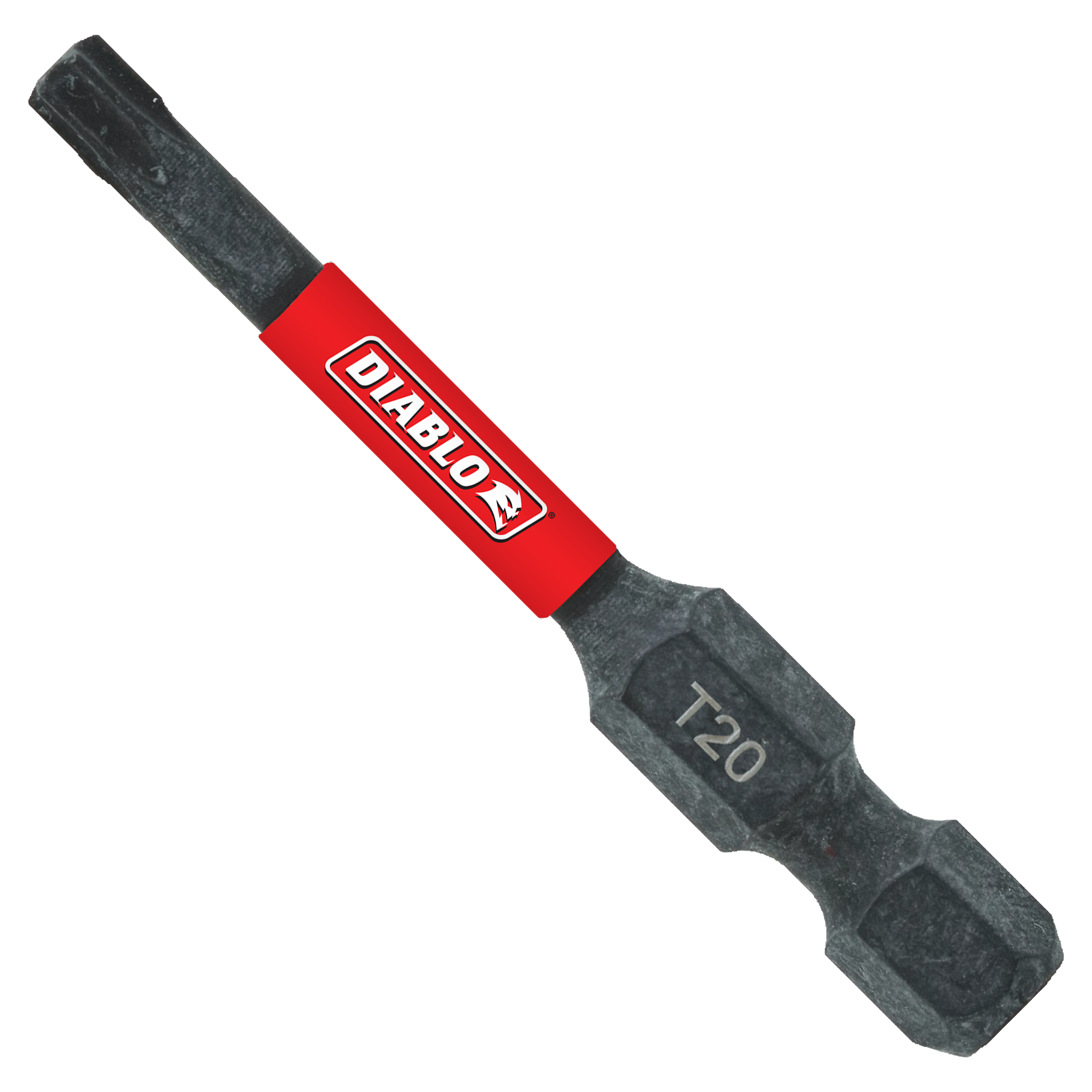 Black T20 Torx drive bit with red Diablo band and size marking on hexagonal end.