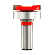 Mortising bit with red cutting head, silver cylindrical shank, and metal collar, designed for woodworking joinery.