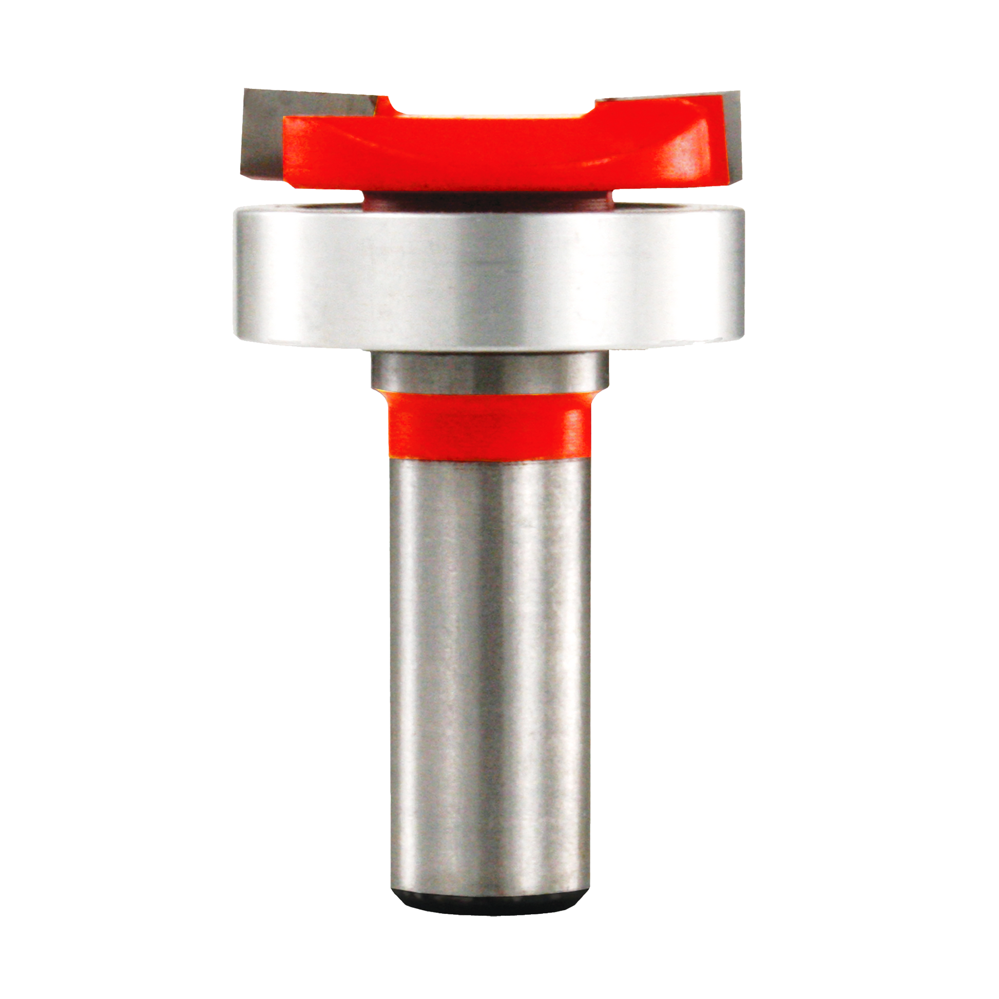 Mortising bit with red cutting head, silver cylindrical shank, and metal collar, designed for woodworking joinery.