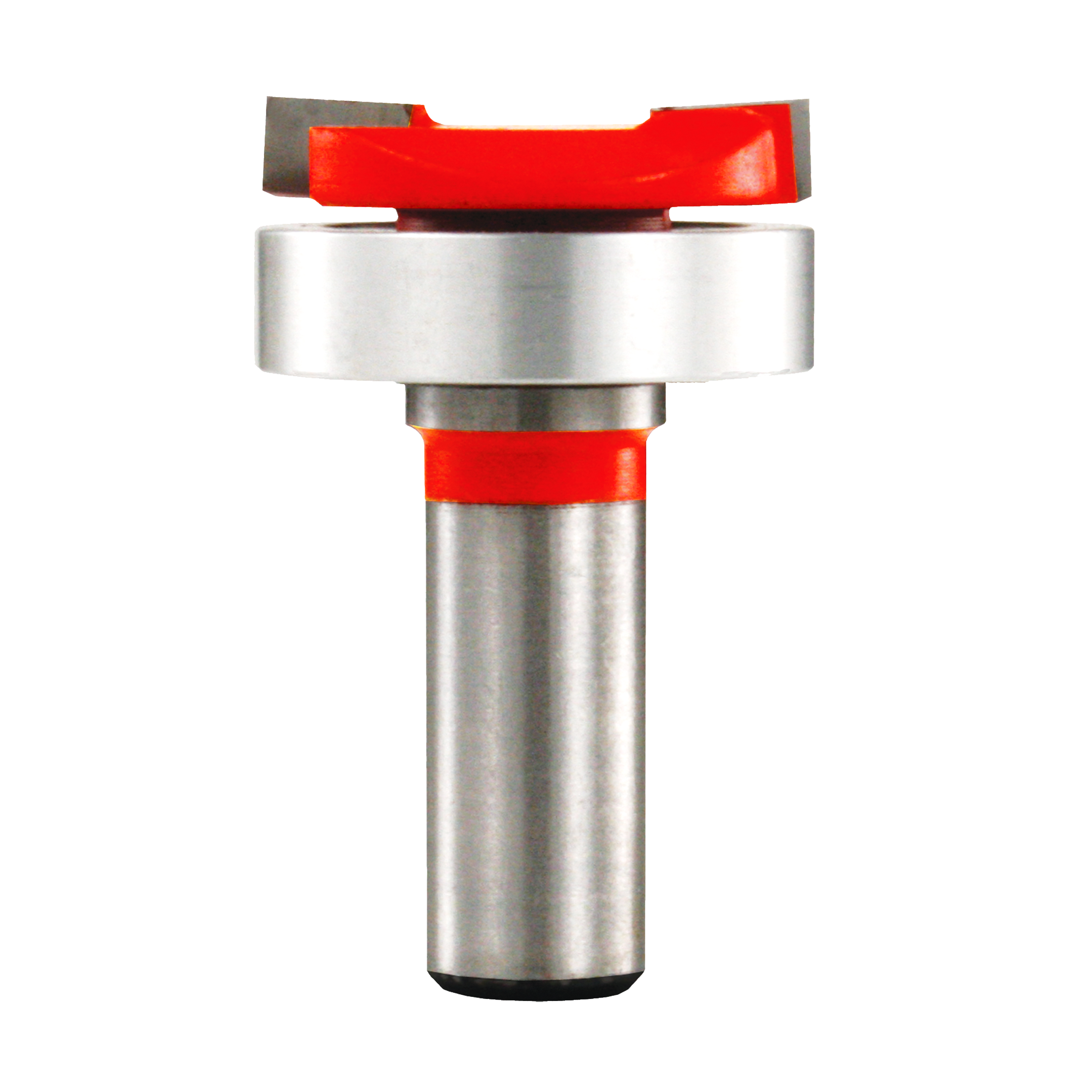 Mortising bit with red cutting head, silver cylindrical shank, and metal collar, designed for woodworking joinery.