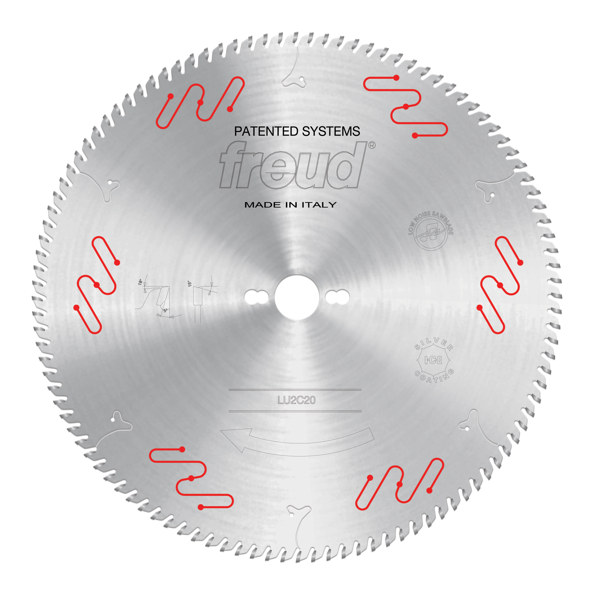Freud LU2C20 350mm circular saw blade with carbide-tipped teeth and center arbor hole, viewed straight on.