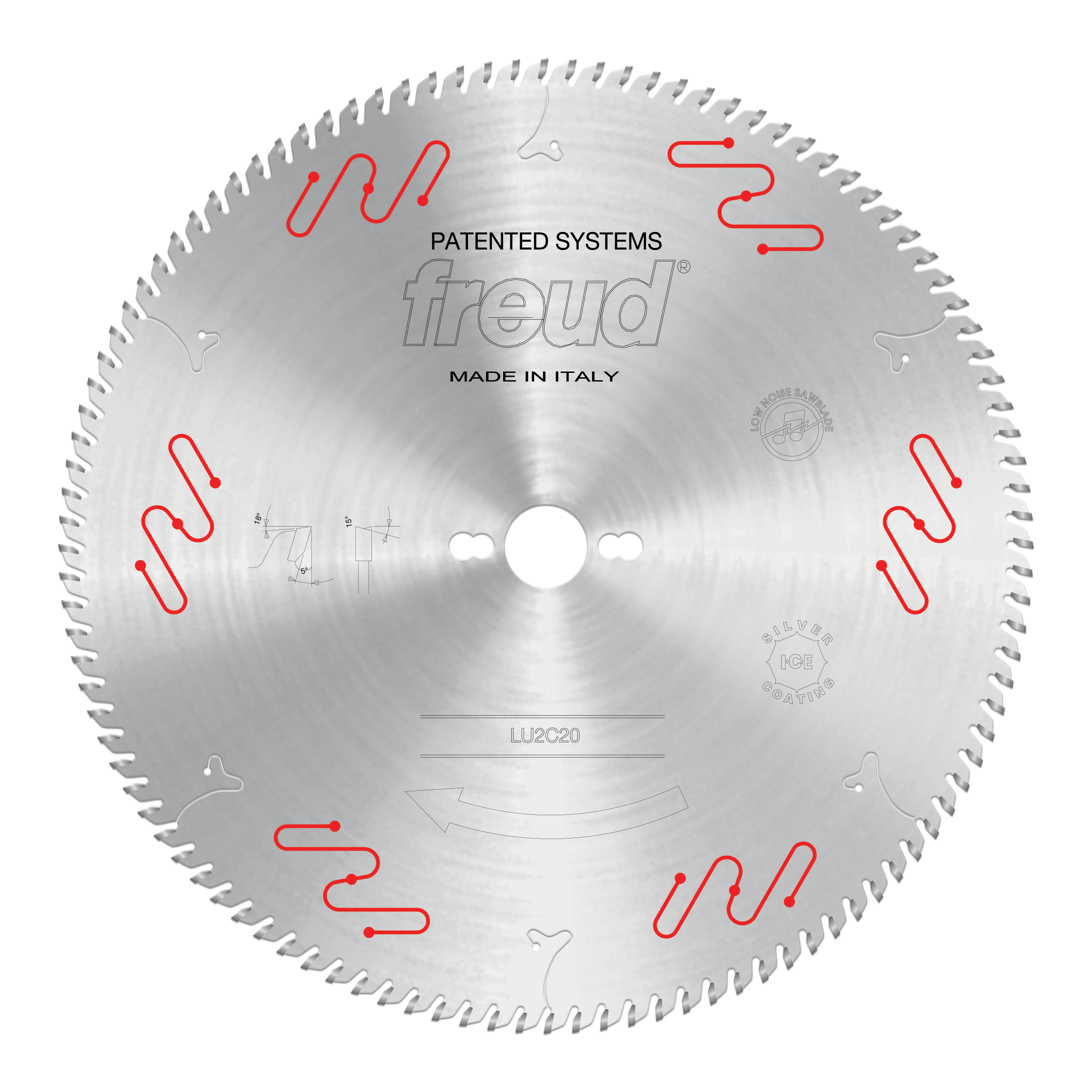 Freud LU2C20 350mm circular saw blade with carbide-tipped teeth and center arbor hole, viewed straight on.