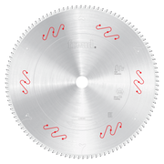 Freud 370mm circular saw blade with fine teeth and red wavy markings around the face for aluminum and non-ferrous material cu