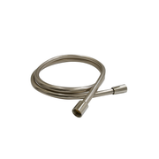 Polished nickel shower hose coiled with threaded connector on one end.