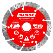 7-inch diamond segmented masonry cut-off disc with red label, gray diamond segments around perimeter, and center arbor hole.
