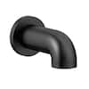 Matte black curved tub spout with wall mount connection.