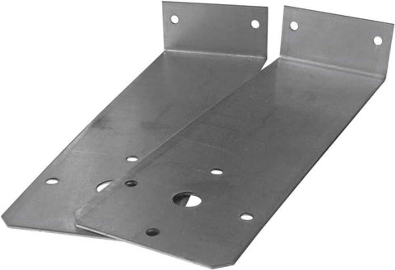 Metal mounting bracket with dual vertical flanges and multiple pre-drilled holes for installation.