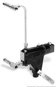 Black float-type low water cut-off valve with curved metal probe and threaded connection ports for steam boiler systems.