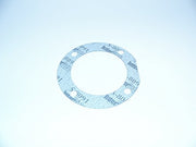 Blue circular gasket with textured surface and center hole on white background.