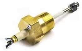 Brass probe assembly with white ceramic tube and threaded metal connector for PS 800/850 boiler systems.