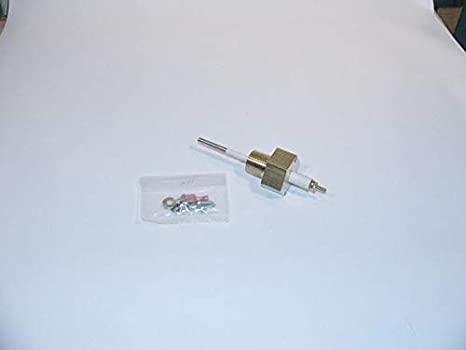 Brass replacement probe assembly with threaded connector and small hardware components in clear plastic bag.