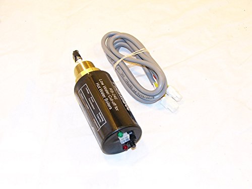 McDonnell & Miller RB-24EL low water cut-off with brass fitting and attached gray tubing on white background.