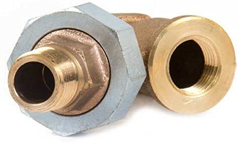 Two brass quick hookup fittings with hexagonal nut and threaded ports on white background.