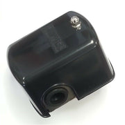 Black cylindrical pressure switch with metal connector terminal on top and threaded port on bottom.