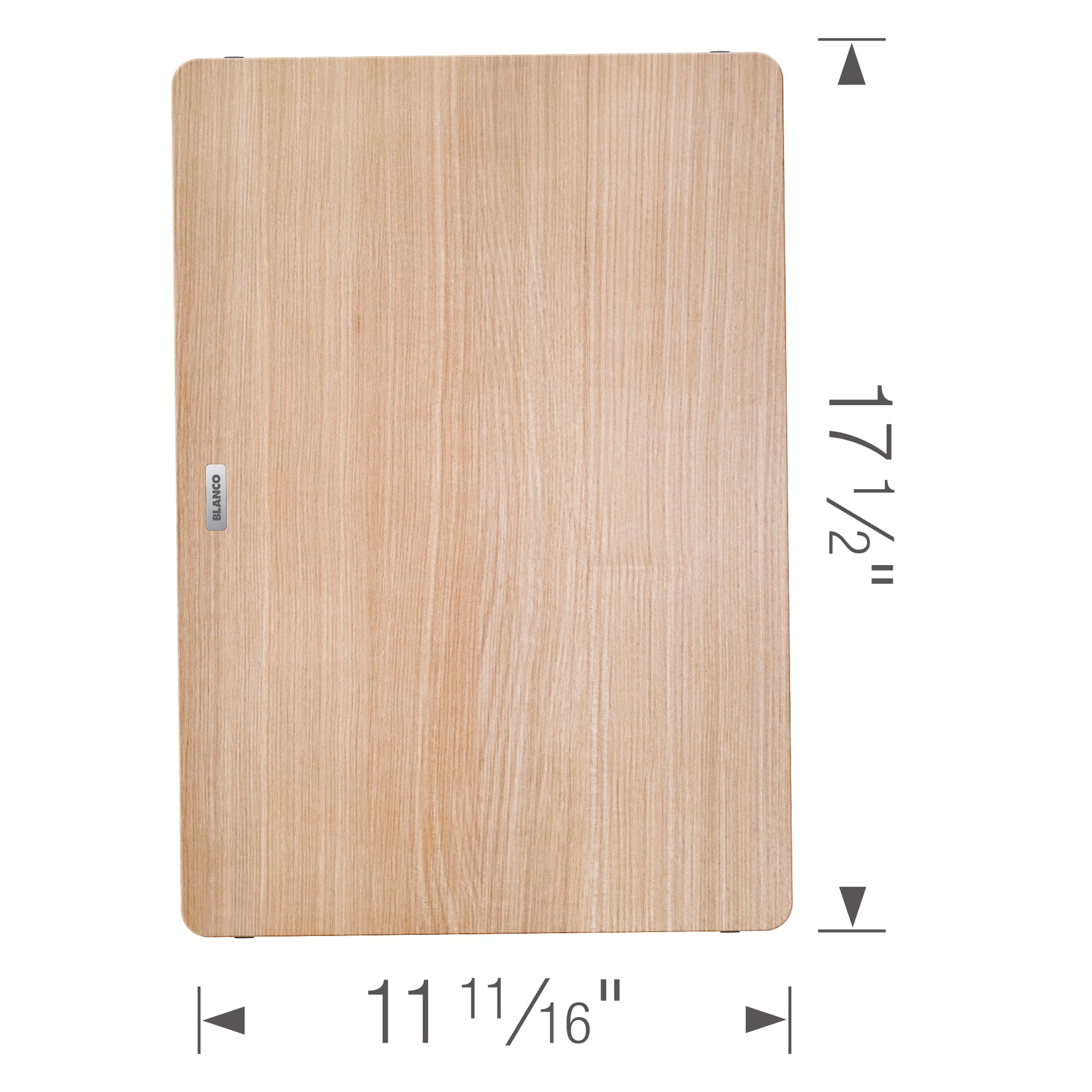 Rectangular ash compound cutting board with light wood grain finish and rounded corners, measuring 11 11/16" by 17 1/2".