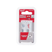 Milwaukee 1" Hole Dozer carbide teeth hole saw in clear plastic packaging with red and white labeling.