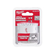 Milwaukee 1-7/8" hole saw with carbide teeth in clear plastic clamshell packaging.