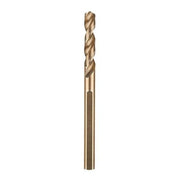 Gold-colored twist drill bit with spiral flutes and cylindrical shank on white background.