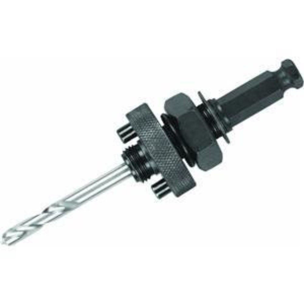 Milwaukee 7/16 in. large thread quick change arbor with metal chuck and spiral drill bit shaft.