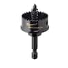 Milwaukee Shockwave 7/8 inch black impact hole saw with serrated edges and hex arbor shaft.
