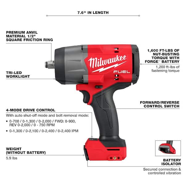 Milwaukee M18 FUEL 1/2 inch High Torque Impact Wrench w/Friction Ring - 2967-20