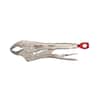 Milwaukee 10-inch locking plier with gray metal body and red handle grip.