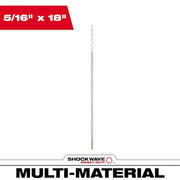 Milwaukee SHOCKWAVE 5/16" x 18" carbide bellhanger drill bit with fluted tip and cylindrical shaft.