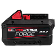 Milwaukee M18 REDLITHIUM FORGE XC8.0 battery pack with black plastic body and red accents.