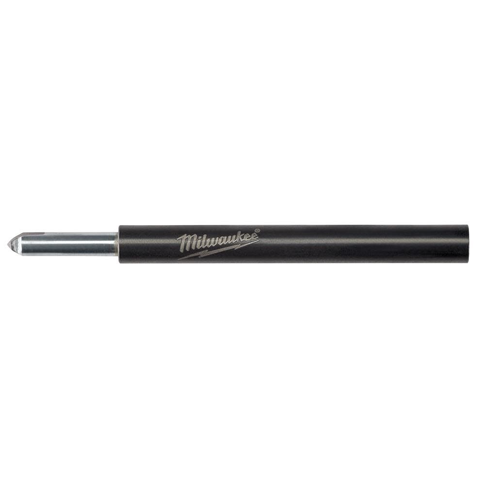 Black Milwaukee retractable starter bit with metal tip and engraved brand name on cylindrical body.