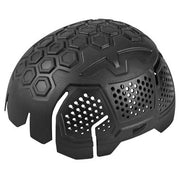 Black hard plastic bump cap insert with hexagonal pattern on crown and ventilation holes on sides.