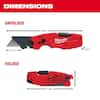 Red and black Milwaukee FASTBACK folding utility knife with blade storage and compact closed position shown.