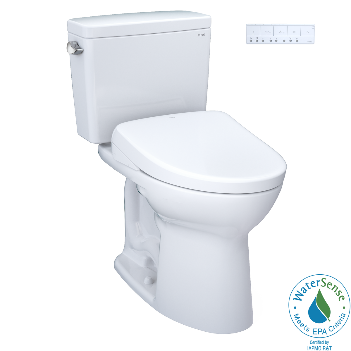 Toto Drake Two Piece Elongated Tornado Flush Universal Height Toilet with CEFIONTECT 1.28 GPF with Contemporary Washlet+ Auto Flush S7 Bidet Seat in Cotton White