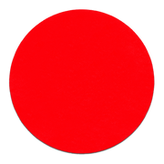 Five red circular sanding discs with adhesive backing, 5 inches in diameter.