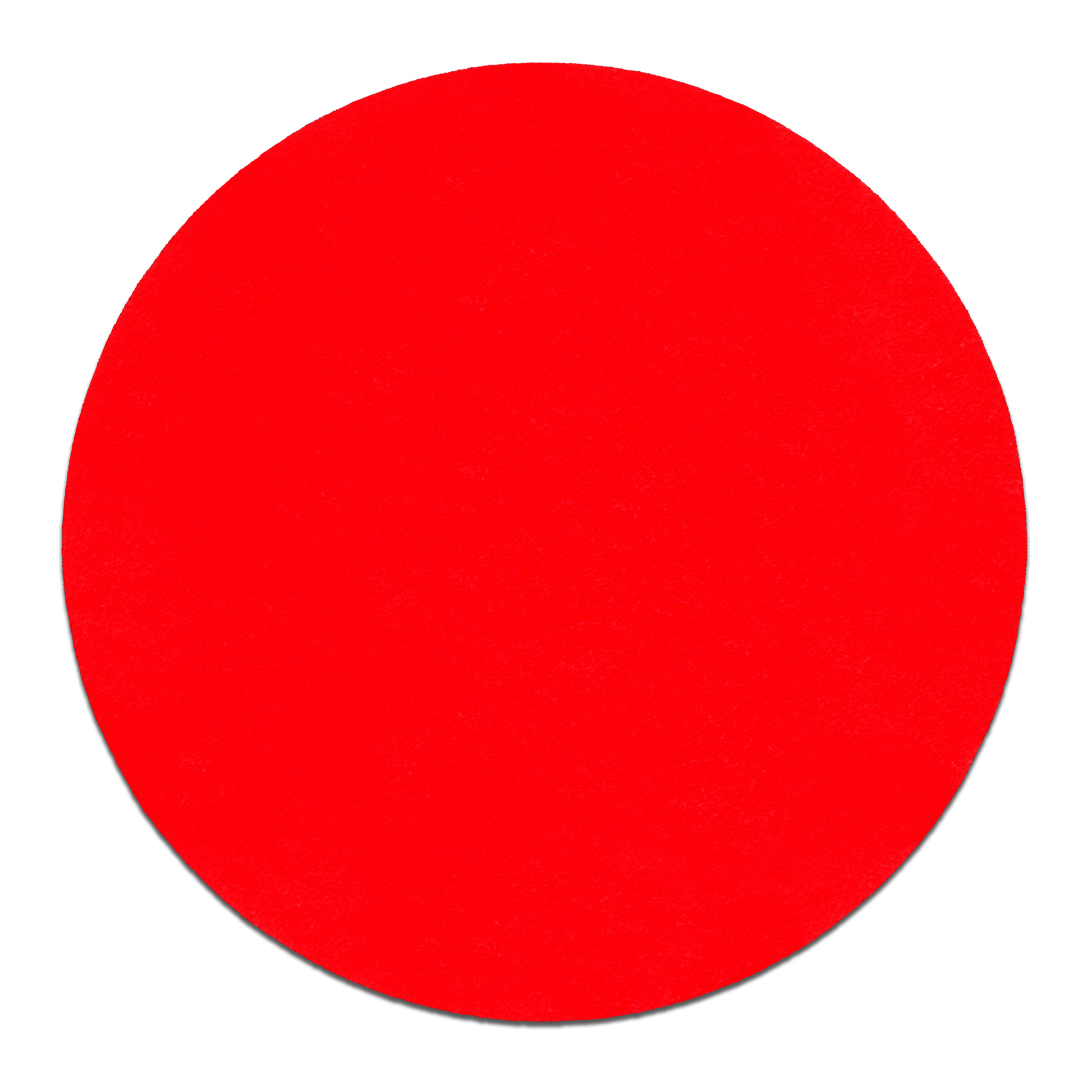 Five red circular sanding discs with adhesive backing, 5 inches in diameter.