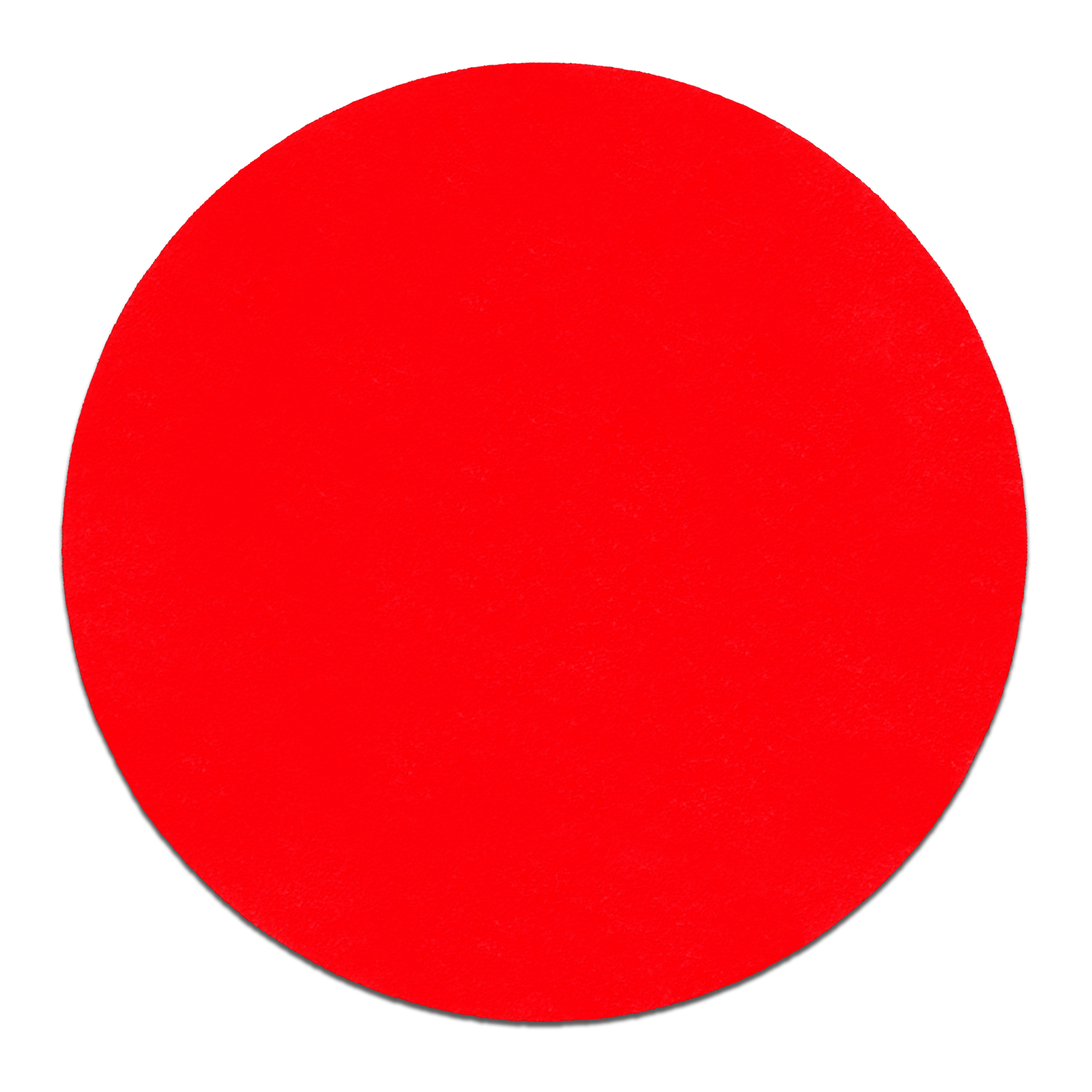 Five red circular sanding discs with adhesive backing, 5 inches in diameter.