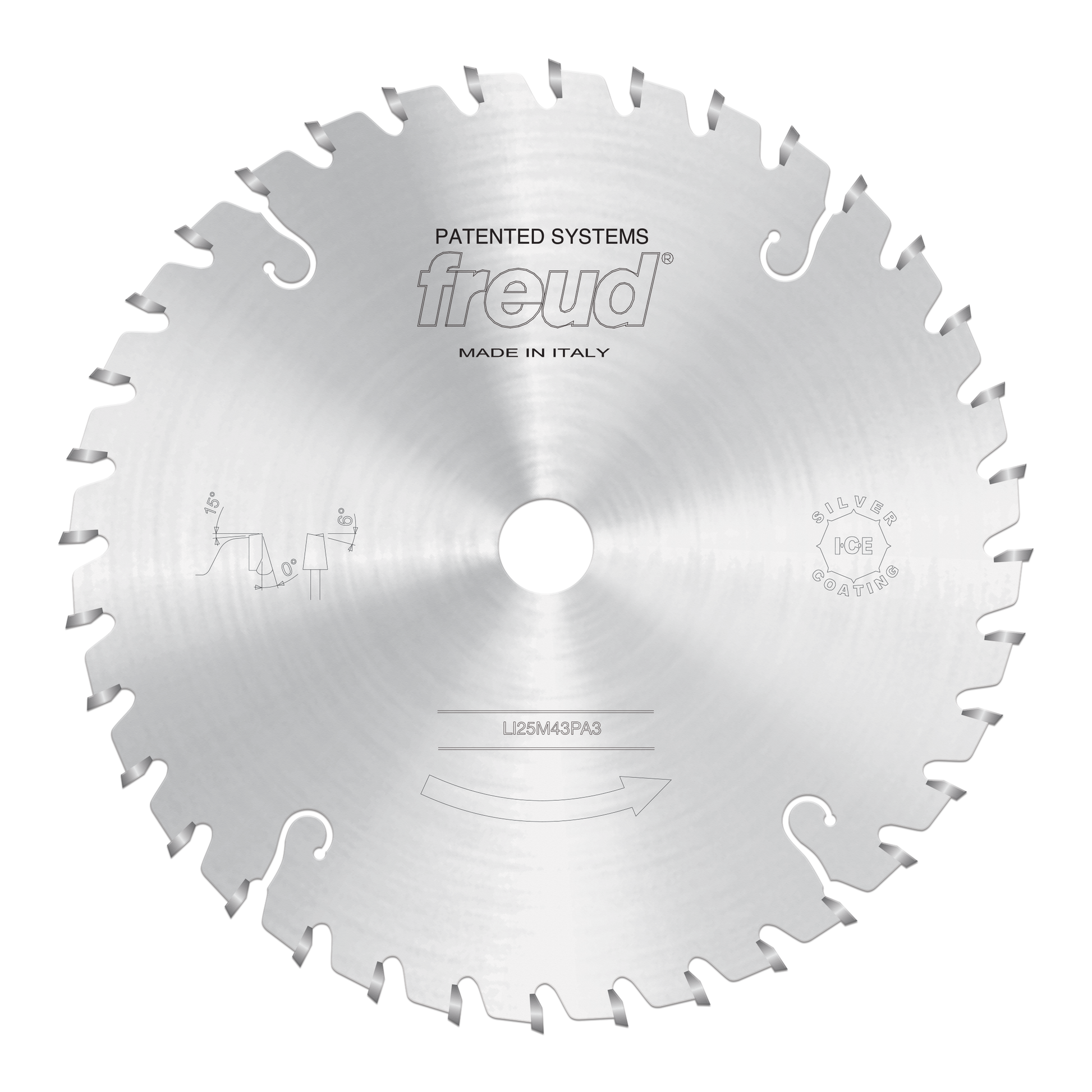 Freud 200mm conical scoring saw blade with carbide teeth and center hole, marked "Made in Italy."