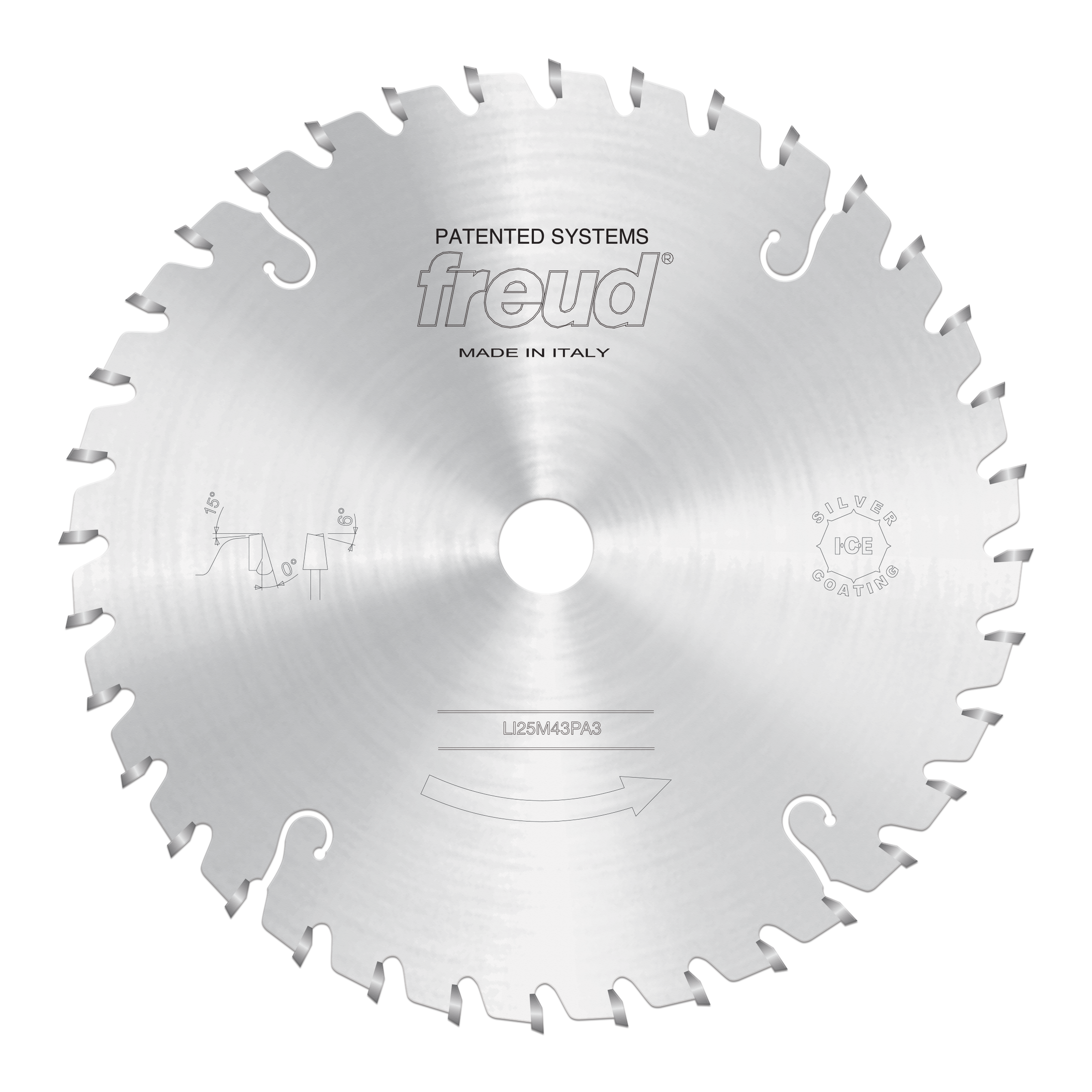 Freud 200mm conical scoring saw blade with carbide teeth and center hole, marked "Made in Italy."