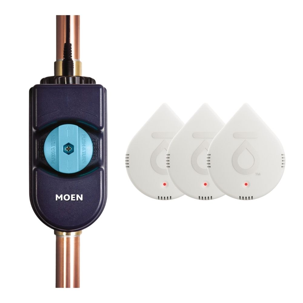 Moen Flo 1.25 in. Smart Water Leak Detector with Automatic Water Shutoff Valve with Smart Water Detector (3-Pack)