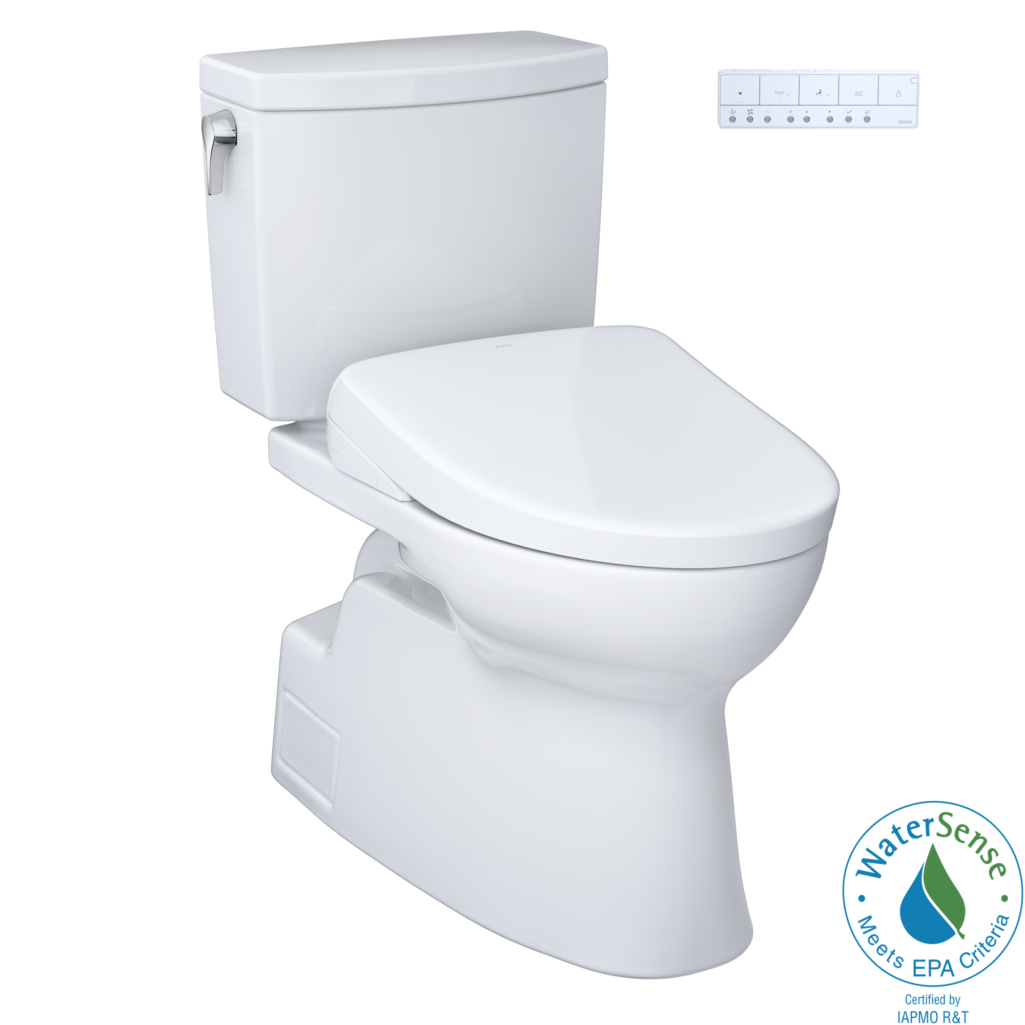 Toto Vespin II 1G Two Piece Elongated Universal Height Toilet with CEFIONTECT 1.0 GPF with Contemporary Washlet+ S7 Bidet Seat in Cotton White