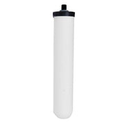 White cylindrical water filter cartridge with black cap and connector top.