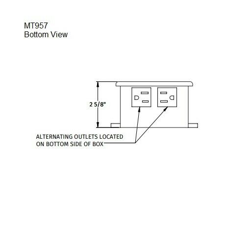 Bottom view diagram of MT957 air switch with alternating outlets on bottom side, 2 5/8" height.