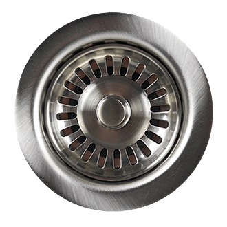 Brushed stainless steel P-trap with traditional style high box flange and 1-1/4" diameter opening.